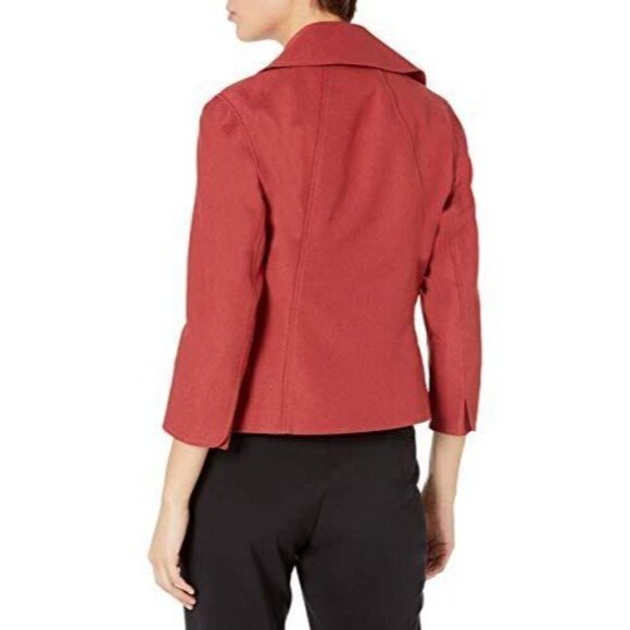 Anne Klein Twill Wide Collar Jacket Blazer Red Cinnamon - Picture 2 of 3